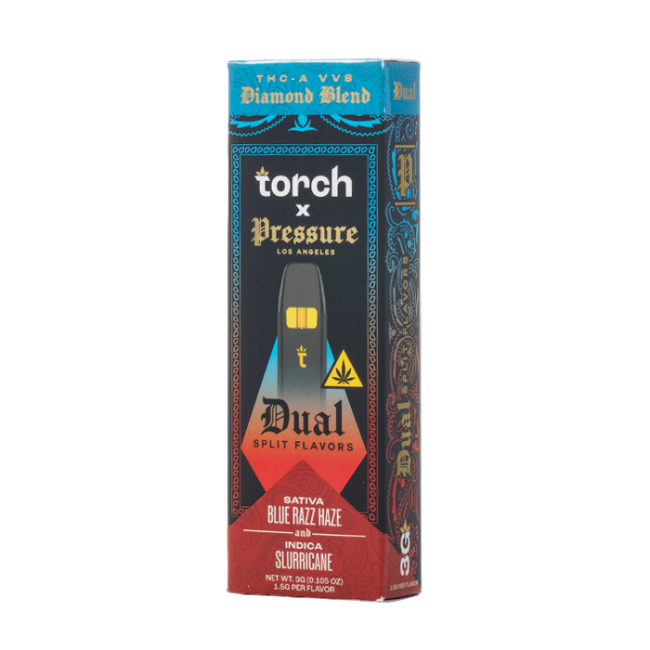 Torch x Pressure LA Diamond Blend 3g Disposable Dual Split Flavors Blue Razz Haze Sativa & Slurricane Indica