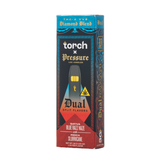 Torch x Pressure LA Diamond Blend 3g Disposable Dual Split Flavors Blue Razz Haze Sativa & Slurricane Indica