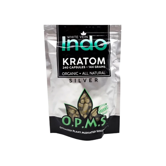 O.P.M.S. SILVER KRATOM CAPSULES 240CT / 144G / 5.08OZ - INDO WHITE VEIN - Seven Tech