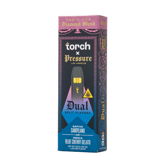 Torch x Pressure LA Diamond Blend 3g Disposable Dual Split Flavors Candyland Sativa & Blue Cherry Gelato Indica