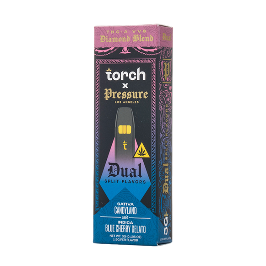 Torch x Pressure LA Diamond Blend 3g Disposable Dual Split Flavors Candyland Sativa & Blue Cherry Gelato Indica