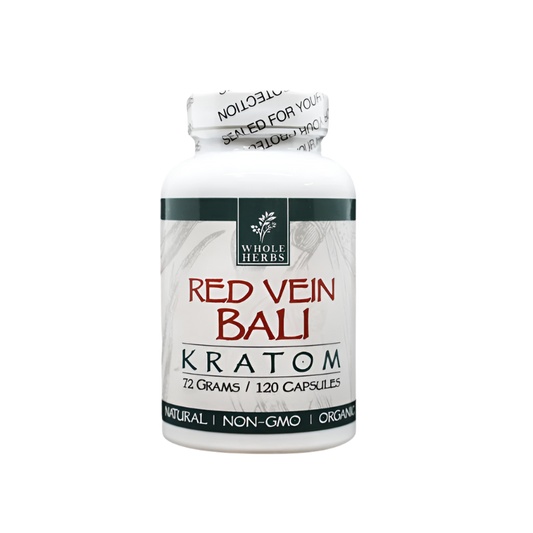 WHOLE HERBS KRATOM CAPSULES 120CT / 72G / 2.5OZ - BALI RED VEIN - Seven Tech