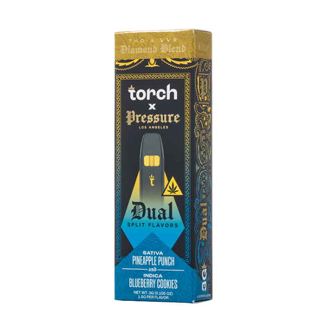 Torch x Pressure LA Diamond Blend 3g Disposable Dual Split Flavors Pineapple Punch Sativa & Blueberry Cookies