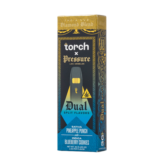 Torch x Pressure LA Diamond Blend 3g Disposable Dual Split Flavors Pineapple Punch Sativa & Blueberry Cookies