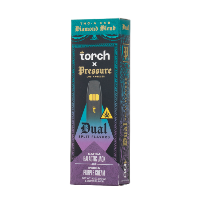 Torch x Pressure LA Diamond Blend 3g Disposable Dual Split Flavors Galactic Jack Sativa & Purple Cream Indica