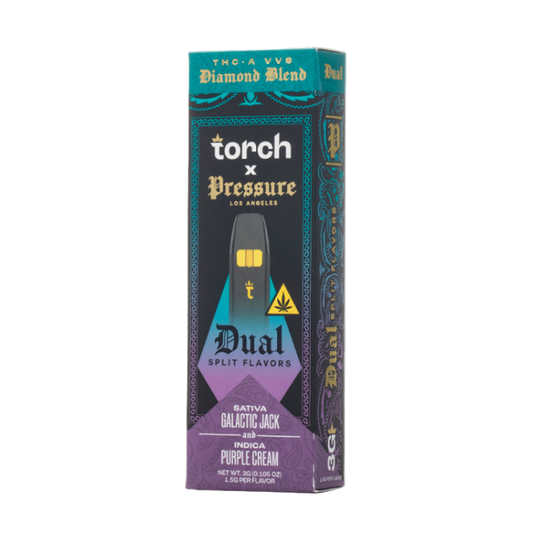 Torch x Pressure LA Diamond Blend 3g Disposable Dual Split Flavors Galactic Jack Sativa & Purple Cream Indica