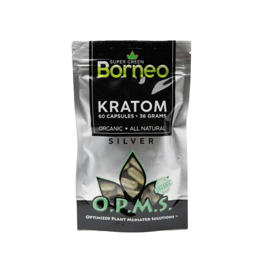 O.P.M.S. SILVER KRATOM CAPSULES 60CT / 36G / 1.27OZ - BORNEO SUPER GREEN VEIN - Seven Tech