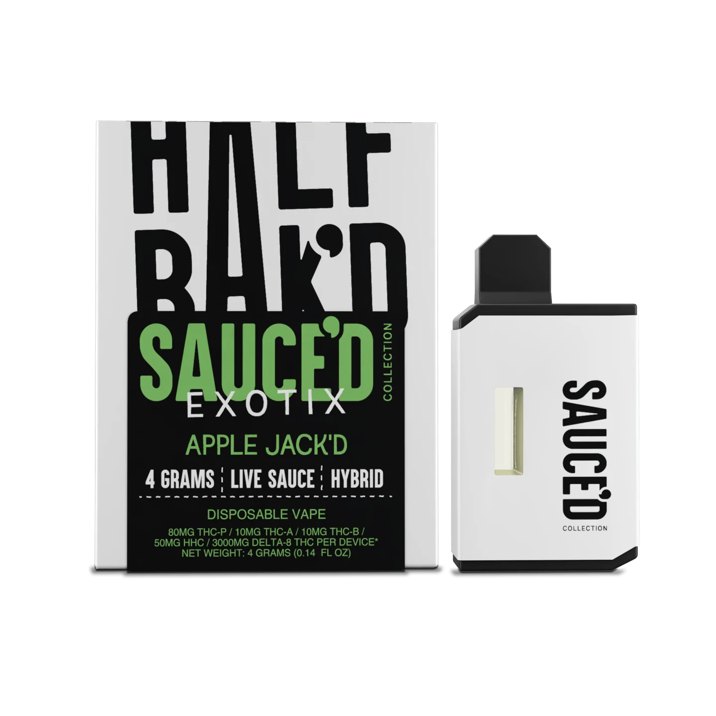 HALF BAKED SAUCED APPLE JACK'D  4 GRAMS LIVE SAUCE HYBRID DISPOSABLE VAPE 80MG THC-P 5OMH HHC/