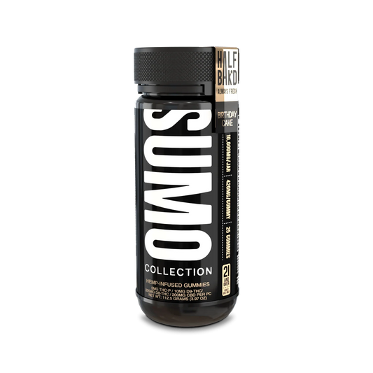 HALF BAK'D D9 SUMO 25CT 420MG PER GUMMY - BIRTHDAY CAKE - Seven Tech