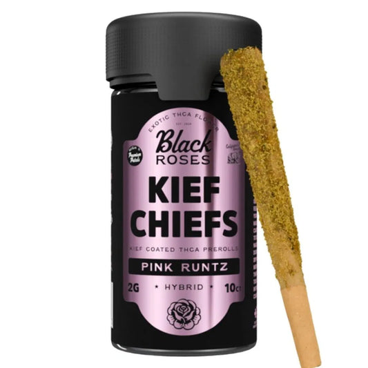 Black Roses Kief Chiefs Exotic Kief Coated Pre-Rolls 2g 10ct Jar Pink Runtz Hybrid