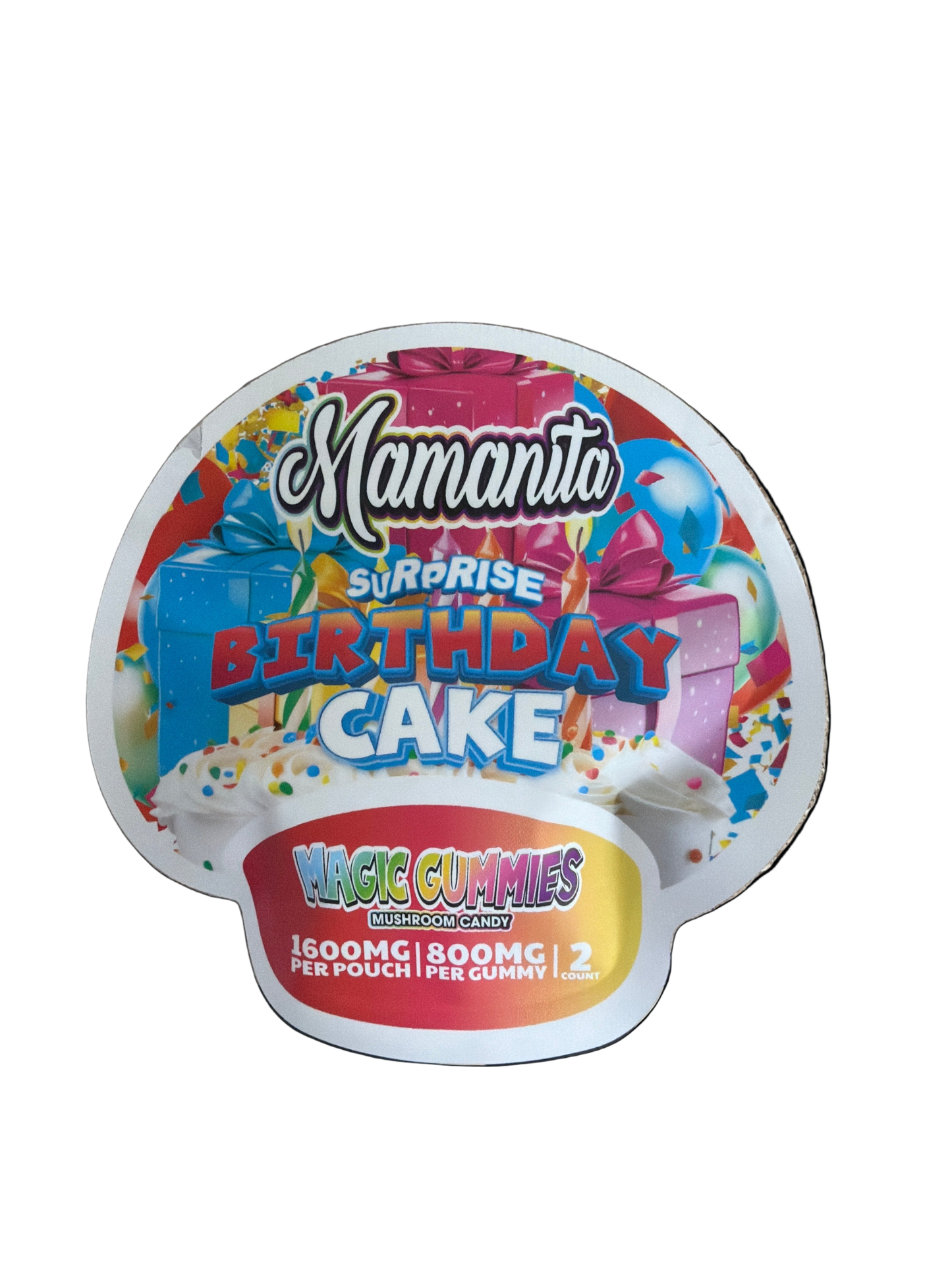Mamanita Birthday Cake Magic Gummies Mushroom Candy 2pcs 800mg 1600mg Per Pkg