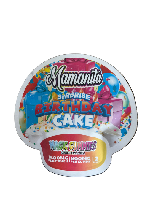 Mamanita Birthday Cake Magic Gummies Mushroom Candy 2pcs 800mg 1600mg Per Pkg