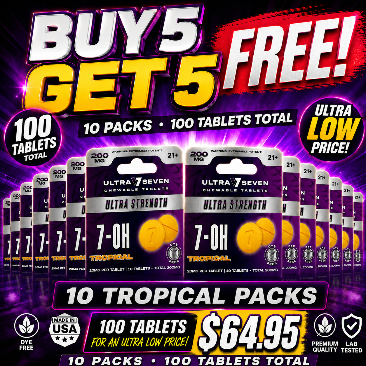 Ultra Seven 7-Hydroxymitragynine Tabs Ultra Strength 10 packs 20mg Per Tablet BUY 5 GET 5 FREE