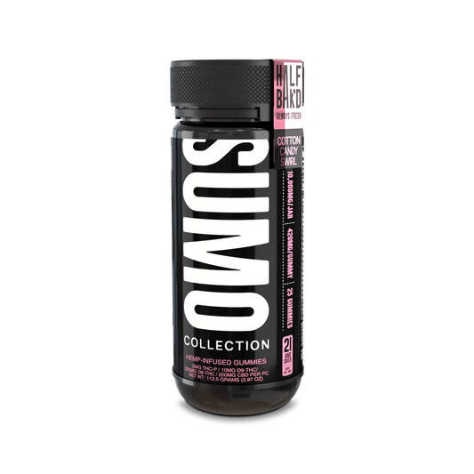 HALF BAK'D D9 SUMO 25CT 420MG PER GUMMY - COTTON CANDY SWIRL - Seven Tech