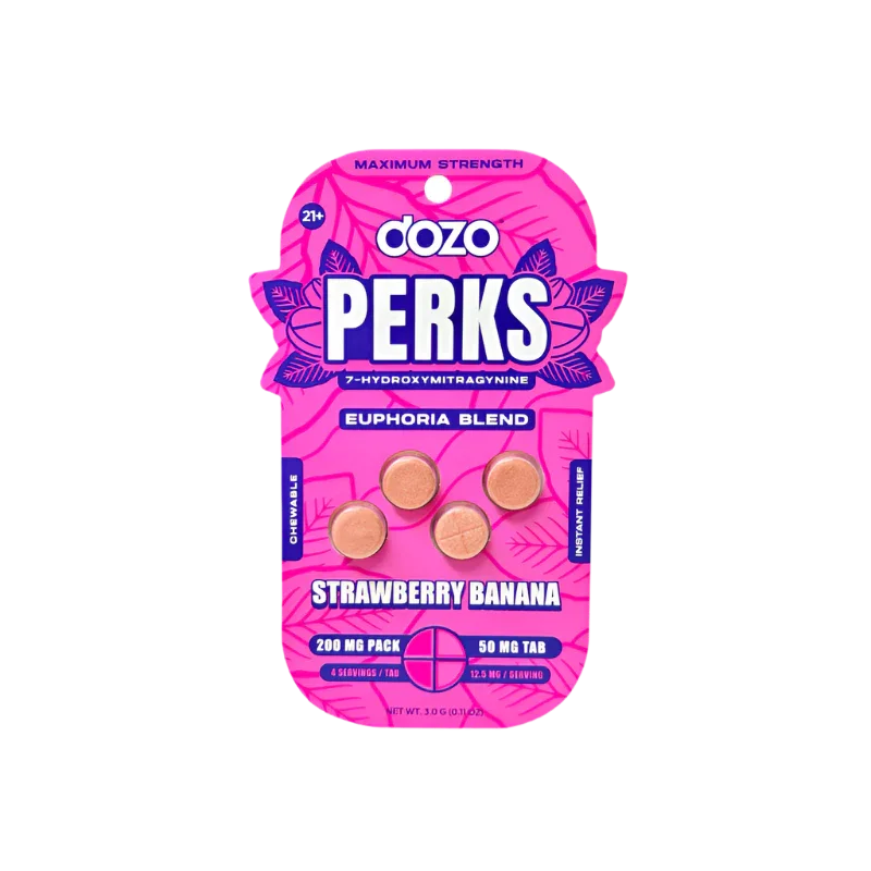 Dozo Perks 4ct 7OH Euphoria Blend Strawberry Banana Chewable Tabs 50mg per Tablet - Seven Tech