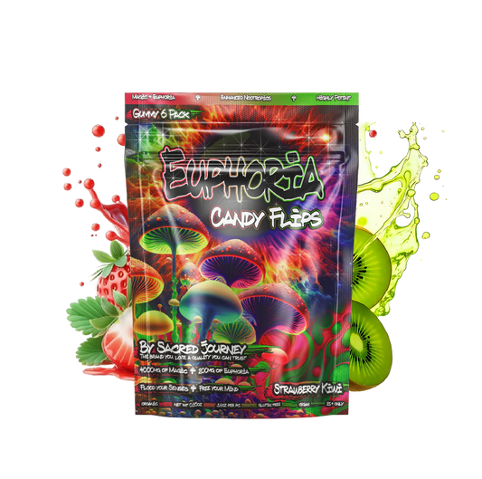 SACRED JOURNEY EUPHORIA CANDY FLIPS 6CT  STRAWBERRY KIWI 4000MG MAGIC MUSHROOM +200MG OF EUPHORIA