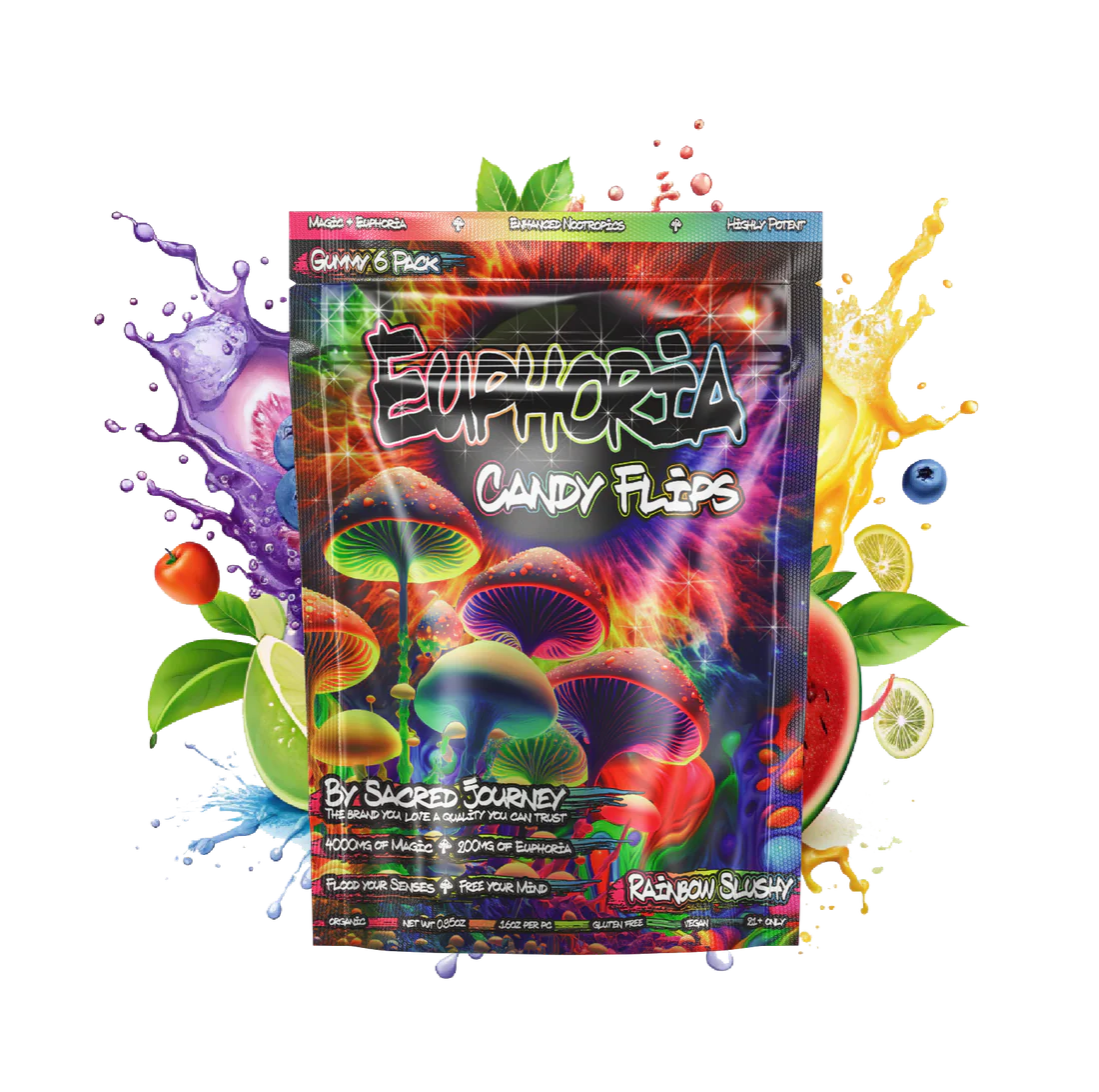 SACRED JOURNEY EUPHORIA CANDY FLIPS 6CT  RAINBOW SLUSHY  4000MG MAGIC MUSHROOM +200MG OF EUPHORIA