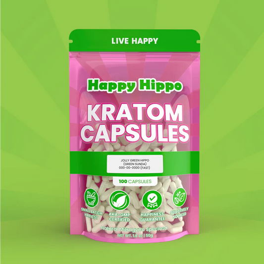 HAPPY HIPPO KRATOM CAPSULES 100CT - JOLLY GREEN HIPPO SUPER GREEN
