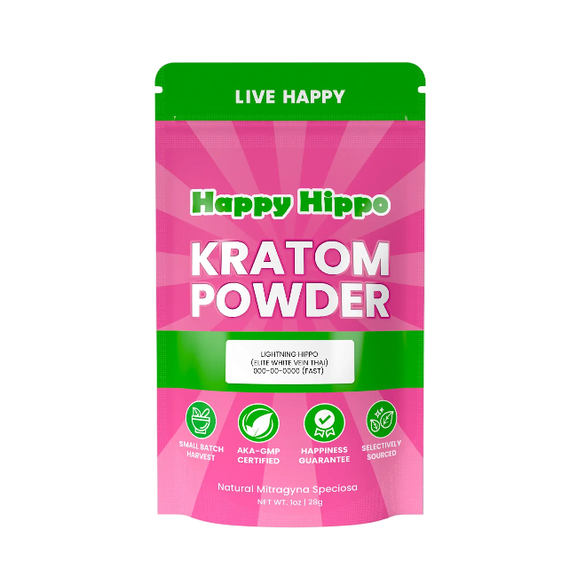 HAPPY HIPPO KRATOM POWDER 500G / 17.6OZ - LIGHTNING HIPPO (WHITE THAI)