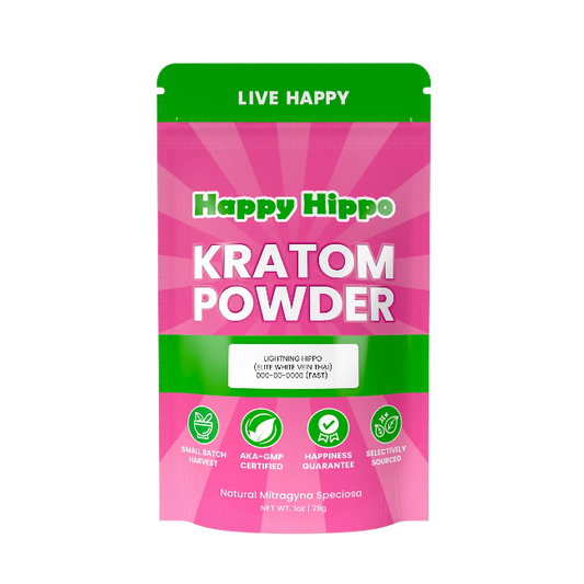 HAPPY HIPPO KRATOM POWDER 500G / 17.6OZ - LIGHTNING HIPPO (WHITE THAI)