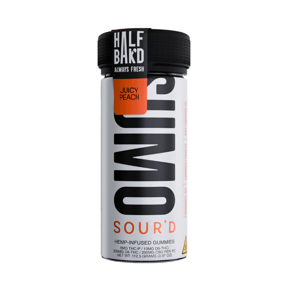 HALF BAK'D D9 SUMO SOUR'D 25CT 420MG PER GUMMY - JUICY PEACH - Seven Tech