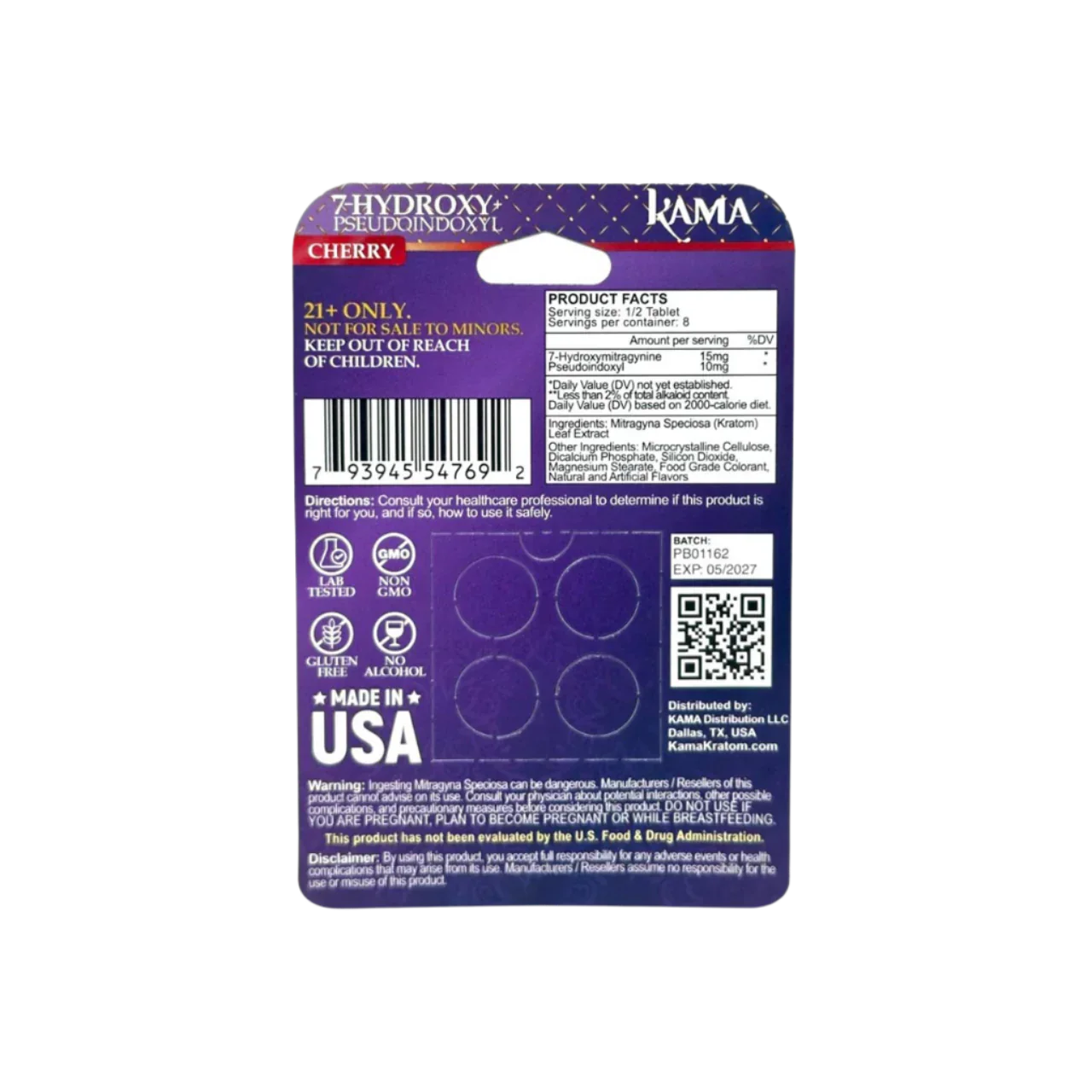 KAMA 4ct 7OH + Psuedoindoxyl Tabs Cherry 50mg per Tablet - Seven Tech