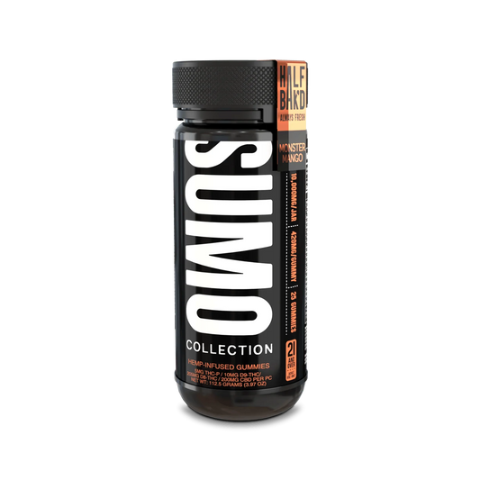 HALF BAK'D D9 SUMO 25CT 420MG PER GUMMY - MONSTER MANGO - Seven Tech