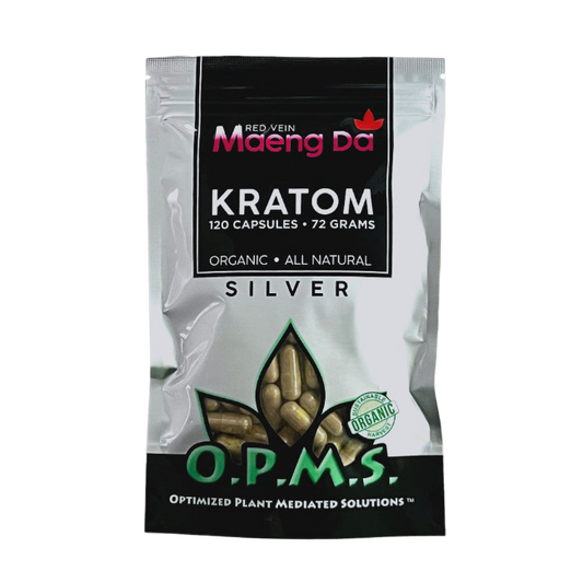 O.P.M.S. Silver Maeng Da Red Vein Kratom Capsules – 120ct (72g / 2.54oz) - Seven Tech