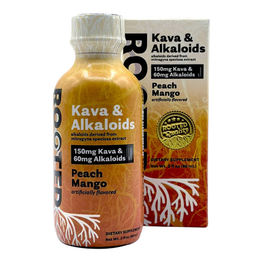 ROOTED KAVA & ALKALOIDS SHOTS 60ML 150MG KAVA / 60MG ALKALOIDS - PEACH MANGO - Seven Tech