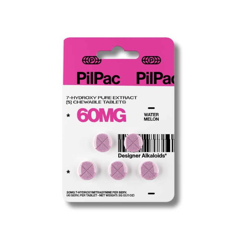 PILPAC DESIGNER ALKALOIDS 7- HYDROXY CHEWABLE TABLETS 60MG 5CT - WATERMELON