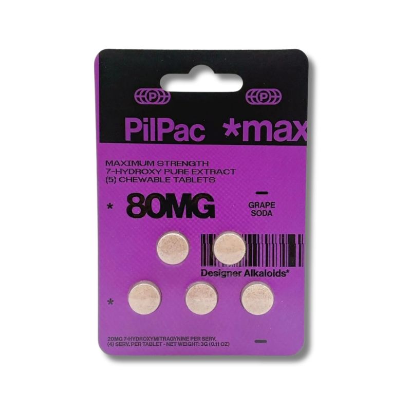 PILPAC MAX DESIGNER ALKALOIDS MAXIMUM STRENGTH 7- HYDROXY CHEWABLE 80MG GRAPE SODA TABLETS  