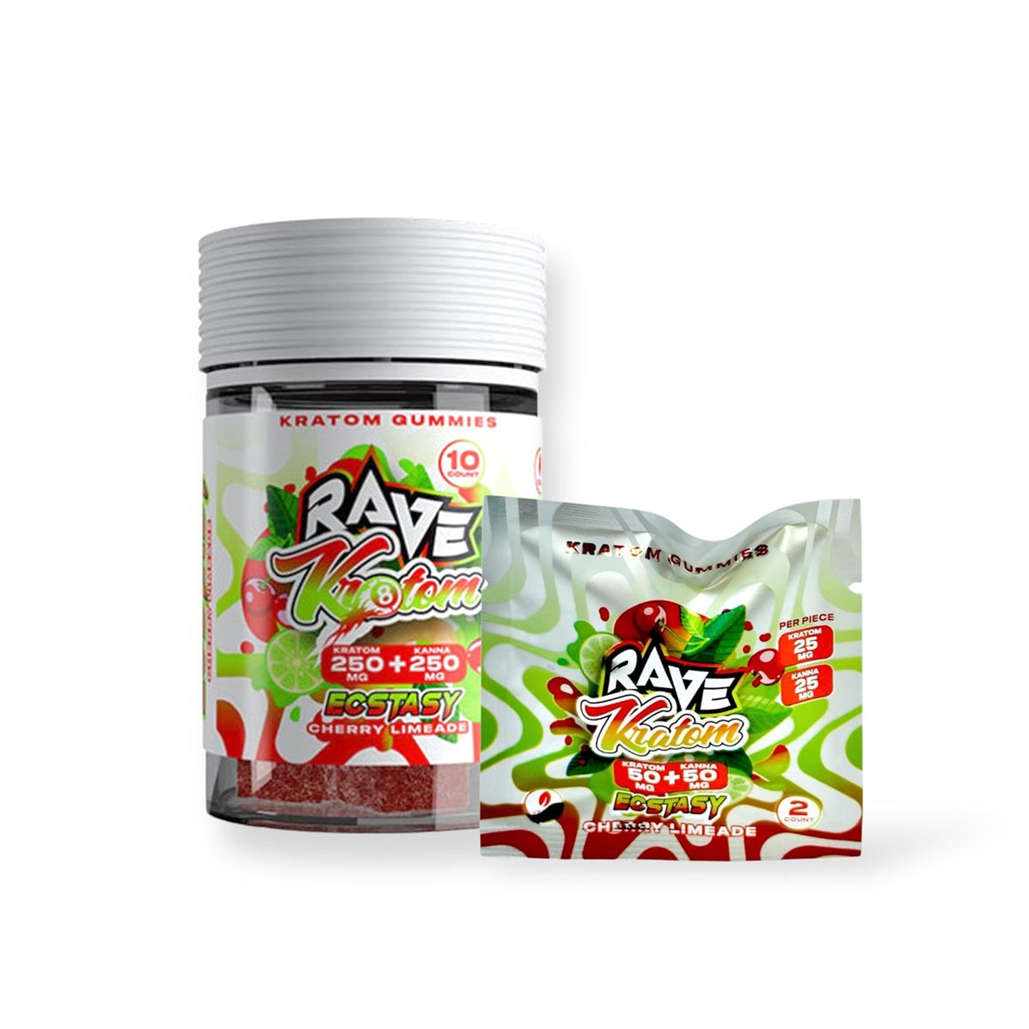 RAVE KRATOM GUMMIES 10CT CHERRY LIMEADE (KRATOM 250MG + KAVA 250MG) - Seven Tech