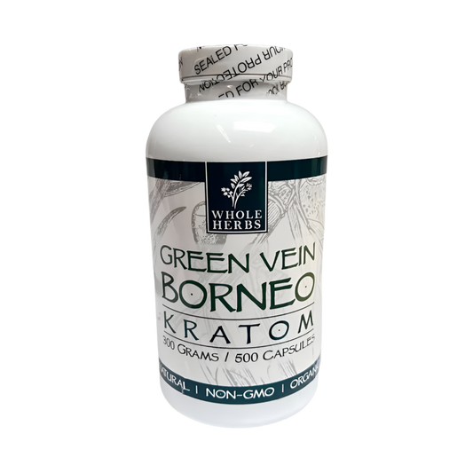 WHOLE HERBS KRATOM CAPSULES 500CT / 300G / 10.6OZ - BORNEO GREEN VEIN - Seven Tech