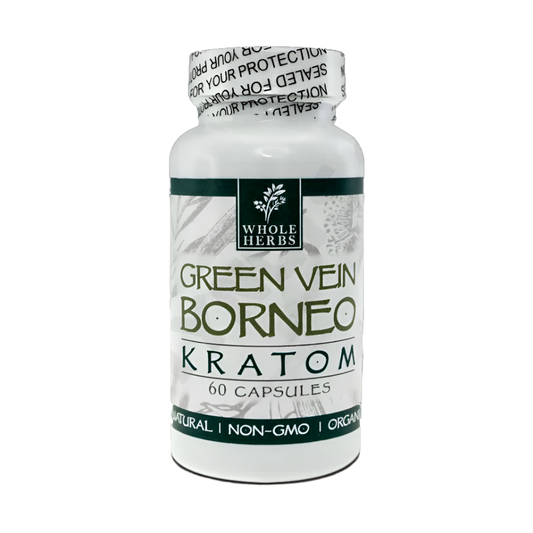 WHOLE HERBS KRATOM CAPSULES 60CT / 36G / 1.3OZ - BORNEO GREEN VEIN - Seven Tech