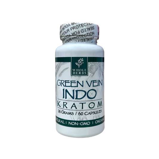 WHOLE HERBS KRATOM CAPSULES 60CT / 36G / 1.3OZ - INDO GREEN VEIN - Seven Tech
