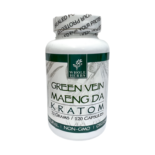 WHOLE HERBS KRATOM CAPSULES 120CT / 72G / 2.5OZ - MAENG DA GREEN VEIN - Seven Tech