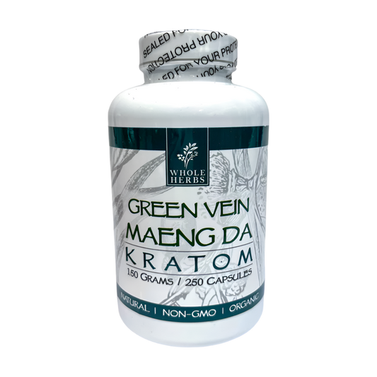 WHOLE HERBS KRATOM CAPSULES 250CT / 150G / 5.3OZ - MAENG DA GREEN VEIN - Seven Tech