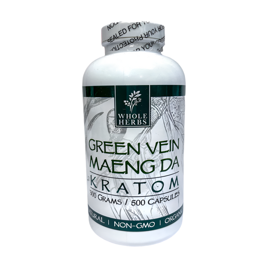 WHOLE HERBS KRATOM CAPSULES 500CT / 300G / 10.6OZ - MAENG DA GREEN VEIN - Seven Tech