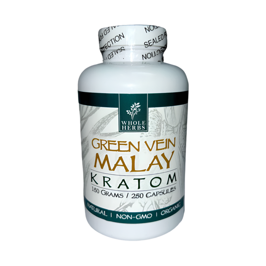 WHOLE HERBS KRATOM CAPSULES 250CT / 150G / 5.3OZ - MALAY GREEN VEIN - Seven Tech