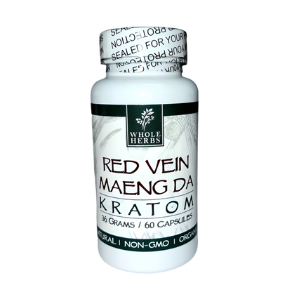 WHOLE HERBS KRATOM CAPSULES 60CT / 36G / 1.3OZ - MAENG DA RED VEIN - Seven Tech