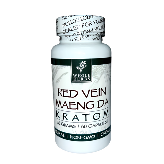 WHOLE HERBS KRATOM CAPSULES 60CT / 36G / 1.3OZ - MAENG DA RED VEIN - Seven Tech