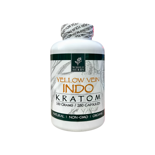 WHOLE HERBS KRATOM CAPSULES 250CT / 150G / 5.3OZ - INDO YELLOW VEIN - Seven Tech