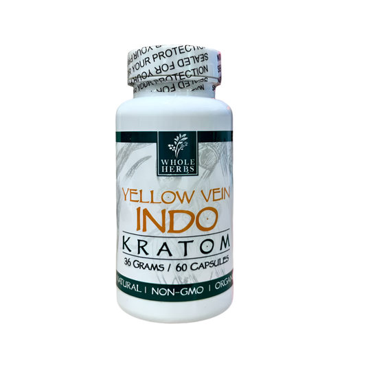WHOLE HERBS KRATOM CAPSULES 60CT / 36G / 1.3OZ - INDO YELLOW VEIN - Seven Tech
