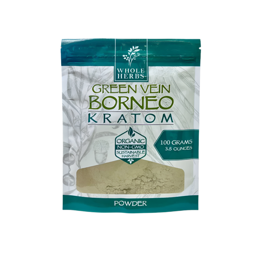 WHOLE HERBS KRATOM POWDER 100G / 3.5OZ - BORNEO GREEN VEIN - Seven Tech