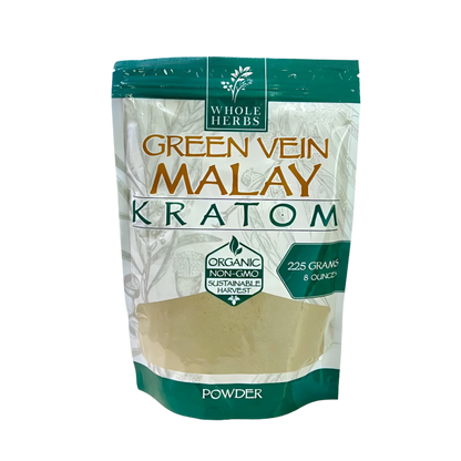 WHOLE HERBS KRATOM POWDER 225G / 8OZ - MALAY GREEN VEIN - Seven Tech
