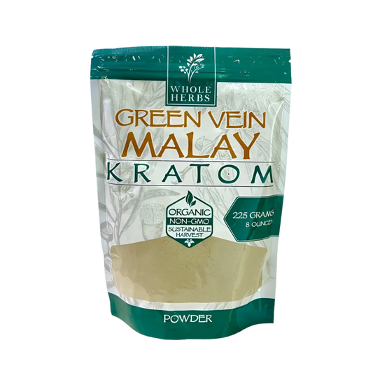 WHOLE HERBS KRATOM POWDER 225G / 8OZ - MALAY GREEN VEIN - Seven Tech
