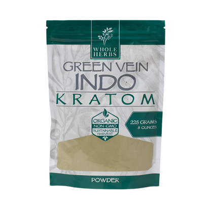 WHOLE HERBS KRATOM POWDER 225G / 8OZ - INDO GREEN VEIN - Seven Tech