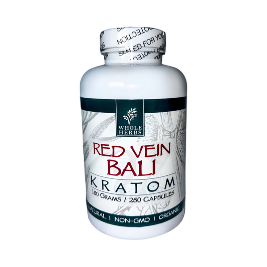 WHOLE HERBS KRATOM CAPSULES 250CT / 150G / 5.3OZ - BALI RED VEIN - Seven Tech