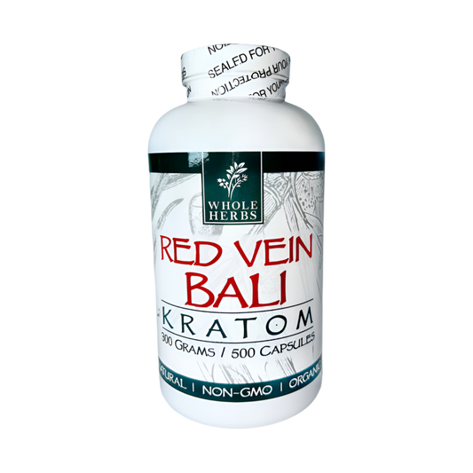 WHOLE HERBS KRATOM CAPSULES 500CT / 300G / 10.6OZ - BALI RED VEIN - Seven Tech