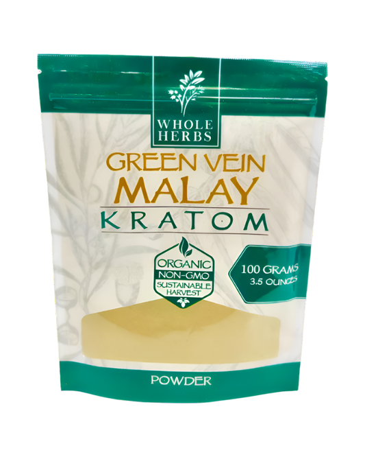 WHOLE HERBS KRATOM POWDER 100G / 3.5OZ - MALAY GREEN VEIN - Seven Tech